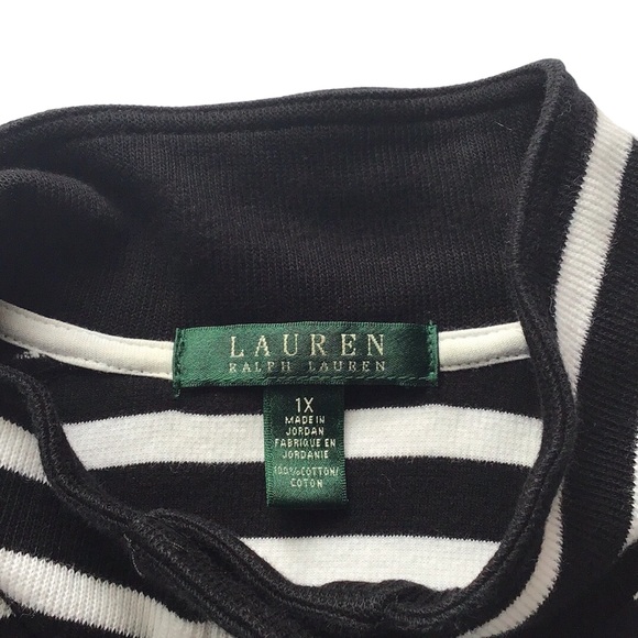 Lauren Ralph Lauren Black White Striped Cotton Cardigan, 1X - Picture 3 of 12